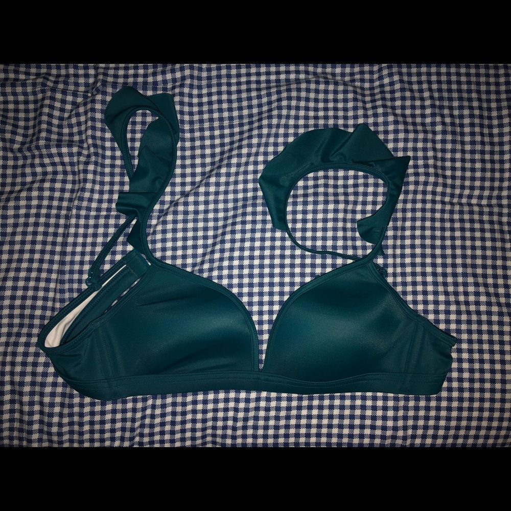 TEAL RUFFLE STRAP BIKINI TOP